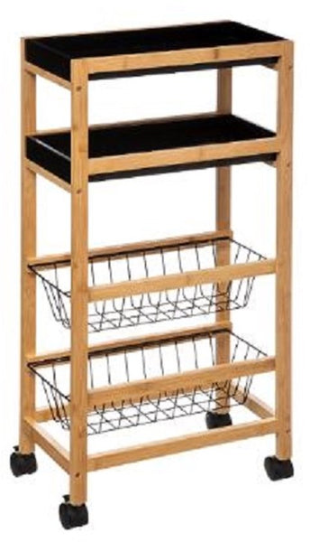 5Five® keukentrolley 4 schappen Bamboe - 40x22x83 cm - Zwart/Bruin