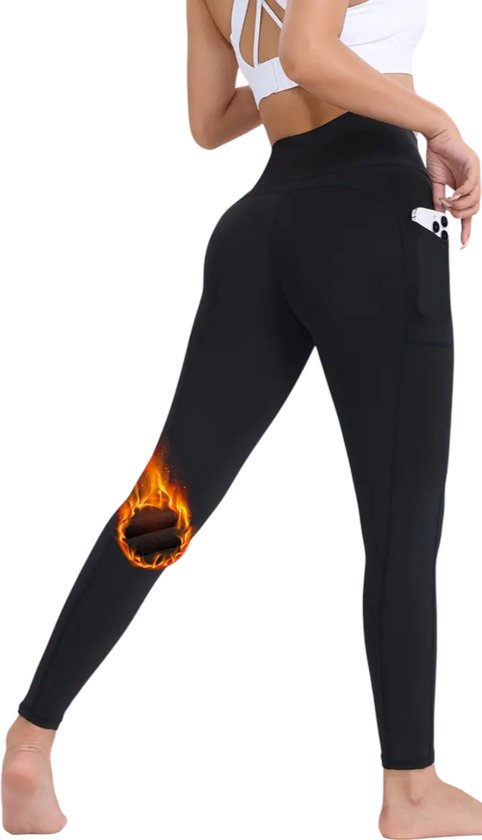 SparkNine Softfleece legging - met zakken - L - zwart - fleecegevoerd - billift - warme broek - super zacht & comfortabel