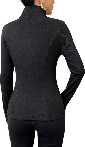 SparkNine Sleekzip fleece vest - met ritssluiting & hoge kraag - XL - zwart - voor dames - extra warm - dikke fleecevoering - lange mauwen