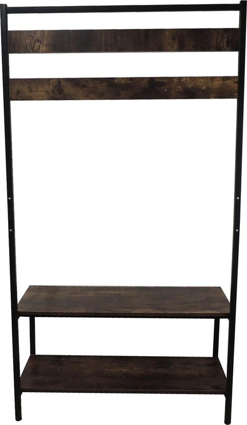 4livingz Stevige Retro Kapstok Bank 42x100x183 cm - zwart/bruin