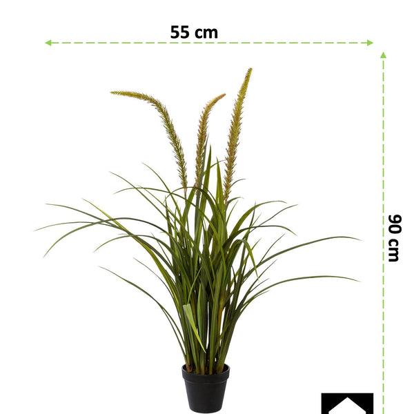 Kopu Kunstplant Miscanthus 90 cm - 3 pluimen - in zwarte pot