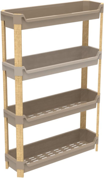 Fixwood Modulaire Opbergkast – 4-Laags Houten Rek met Kunststof Bakken – Badkamer, Keuken & Woonkamer – Duurzaam en Stijlvol Design – 68 cm Hoog – Beige - Naturel