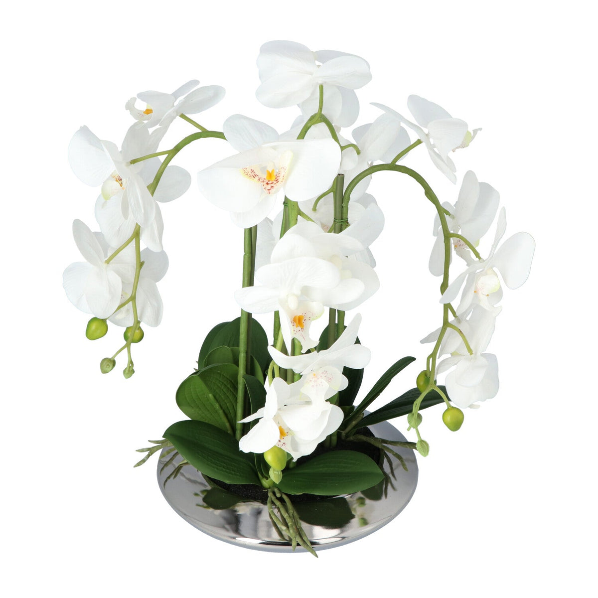 Kopu® Kunstplant Orchidee 4 takken 41cm in Zilveren Schaal  - Wit
