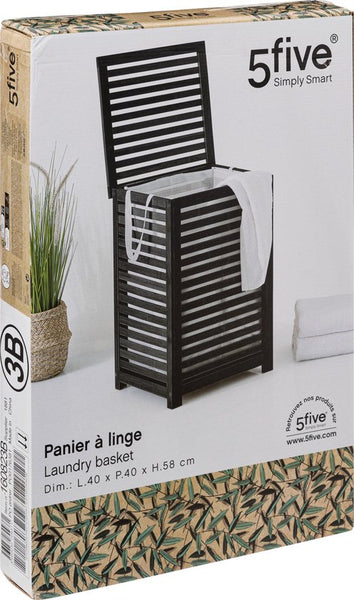 Zwarte Bamboe wasmand 65 Ltr met deksel en waszak 40x40x58 cm - Zwart