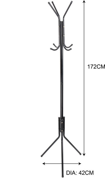 Kapstok Staand – Kledingrek met 8 Haken – Hoogte 172 cm – Staande Kapstok Metaal – Vrijstaande Kapstok – Zwart – Voor Hal, Slaapkamer en Kantoor