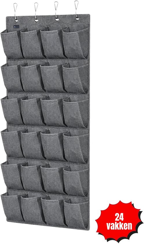 Schoenenkast Hangend - Schoenenzak 24 vakken - Opbergen van Schoenen aan Deur - Schoenenzak licht grijs - Oplossing voor rondslingerende schoenen - Hoogwaardige Schoenenkast