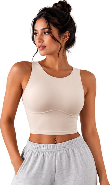 SparkNine Supportflex Sporttop met Built-in Bra - uitneembare pads - L - ivory - sport bh - met hoge ondersteuning - cropped