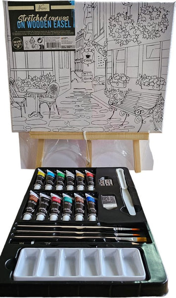 Nassau Fine Art - Leren Schilderen - Schilder Set - Volwassenen - Kinderen - Hobby - Inclusief Verf - Inclusief Kwasten - Canvas Bedrukt - Schildersezel - Moederdag - Vaderdag - Hobby - Professional - Verjaardag