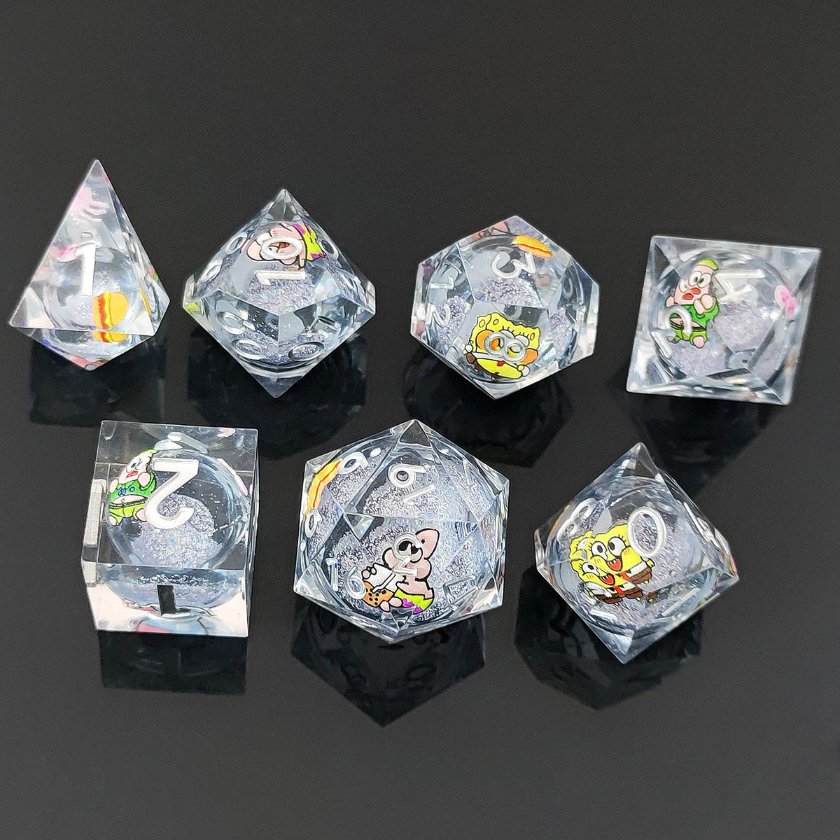 Spongebob Squarepants Liquid Core Dice Set met Zilveren Glitter