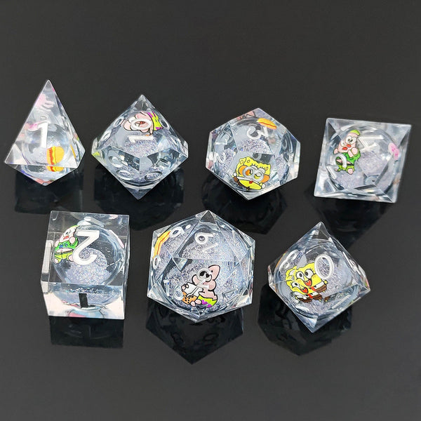 Spongebob Squarepants Liquid Core Dice Set met Zilveren Glitter