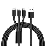 FLOKOO 3-in-1 USB Kabel – 1 meter – Snelladen & Dataoverdracht – USB naar USB-C - Micro-USB - Lightning – Nylon Gevlochten – Zwart
