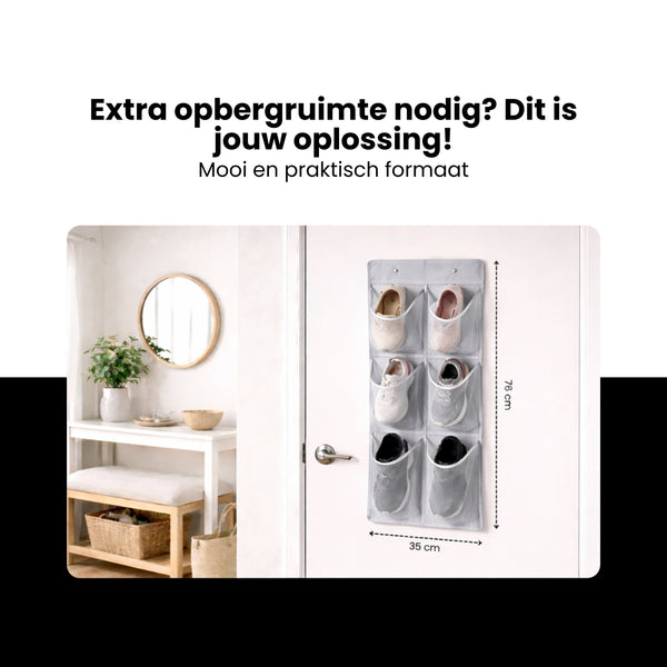 Schoenenkast Hangend - Schoenenzak 6 vakken - Opbergen van Schoenen aan Deur - Schoenenzak Grijs - Oplossing voor rondslingerende schoenen - Hoogwaardige Schoenenkast