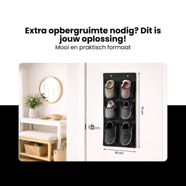 Schoenenkast Hangend - Schoenenzak 6 vakken - Opbergen van Schoenen aan Deur - Schoenenzak Zwart - Oplossing voor rondslingerende schoenen - Hoogwaardige Schoenenkast