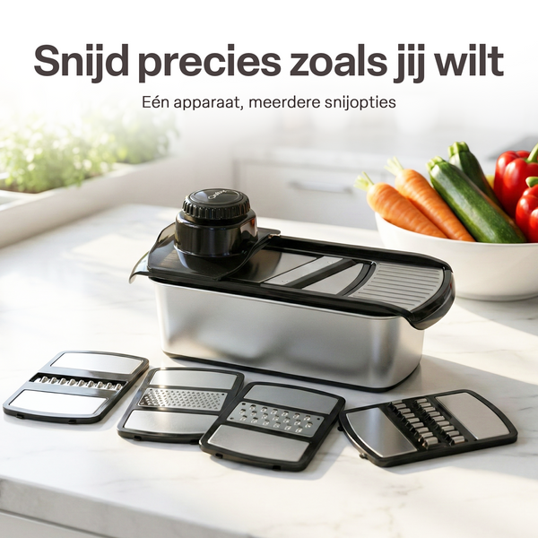 Chefino Multi - Groentesnijder Set 12-delig – Mandoline Snijder & Groentehakker – Blokjessnijder, Julienne Snijder & Rasp – Groente Snijder met Opvangbak 1L – Keukensnijder met 7 Snijopties