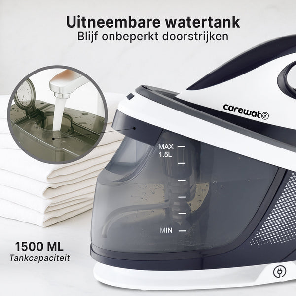 Carewat Stoomstrijkijzer met Stoomgenerator - Wit - 2200W - 1.5L Uitneembare Watertank - 100 g-min Stoomproductie - Keramische Zoolplaat - 3.0 Bar Stoomdruk - Anti-Oververhitting - Geschikt voor alle stoffen
