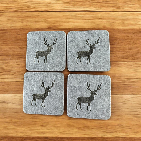Onderzetters - Grijs met Eland - 4 stuks - Vilt - Dubbelzijdig - Tafelbeschermer - Onderzetters voor Glazen