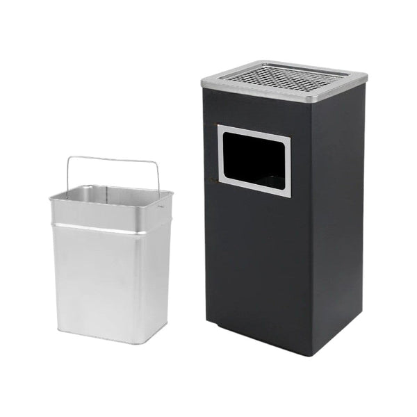 Asbak Voor Buiten - Zwart met RVS - 31 cm x 25 cm x 61 cm - Vloerasbak - Buitenasbak Groot - Rookpaal - Asbakken - Staande Asbak met RVS Afvalbak