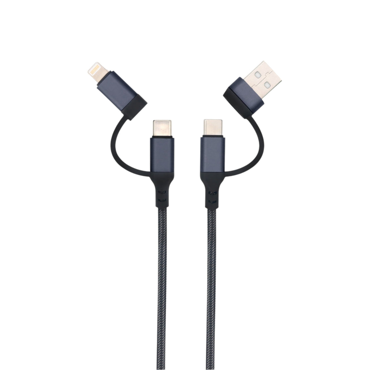 3-in-1 USB Kabel – 1 meter – Snelladen & Dataoverdracht – USB naar USB-C - Lightning – Nylon Gevlochten – Zwart