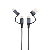 3-in-1 USB Kabel – 1 meter – Snelladen & Dataoverdracht – USB naar USB-C - Lightning – Nylon Gevlochten – Zwart