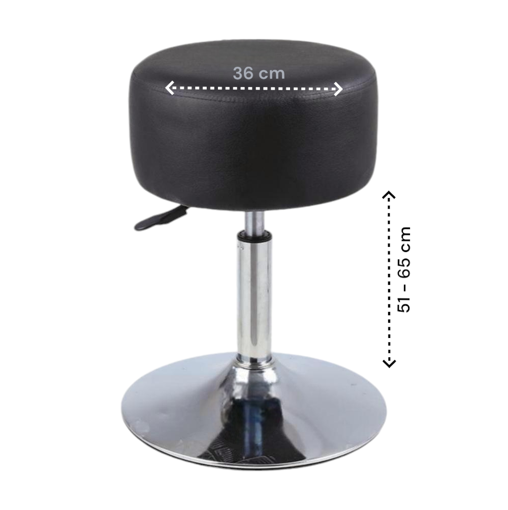 Make-up Kruk - Verstelbaar tot 65 cm - Zwart met Zilver - Kaptafel Stoel - Kaptafel krukje