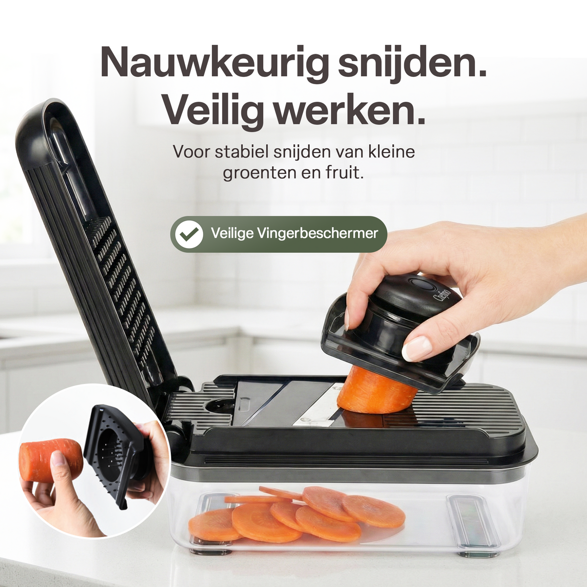 Chefino Trito - Groentesnijder Set met Opvangbak 750 ml – Mandoline Snijder – Groente Hakker – Uiensnijder – Blokjessnijder – Julienne Snijder – Groente Rasp – Keuken Mandoline met 5 RVS Messen
