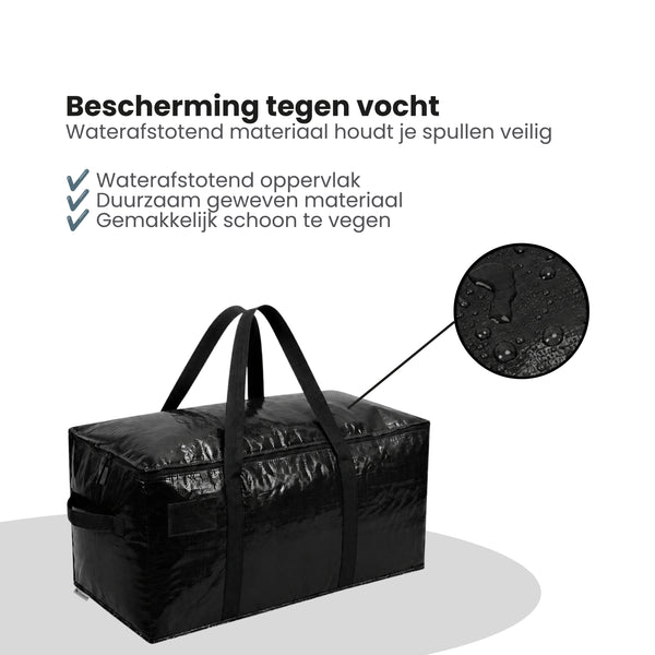 Opbergtassen XL - Zwart - 4 Stuks - 92 Liter - Verhuistassen - Big Shopper - Waterdicht - Opbergzak met Handvat (kopie)