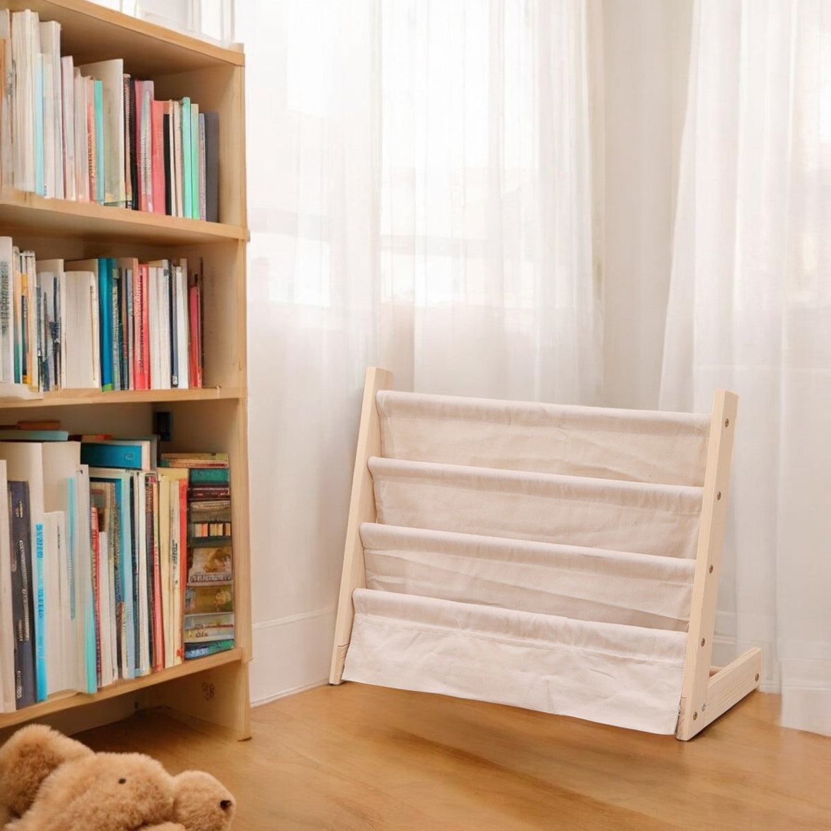 Kinderboekenkast - 60 x 50 x 30 cm - Bruin - Hout met Linnen - Kinderboekenrek - Boekenrek Kinderkamer