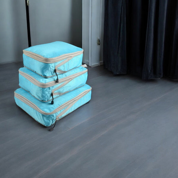 Compressie Packing Cubes - Blauw - 4 stuks - Compression Rits - Organizer Set Voor Koffers en Tassen - Bagage & Backpack Compression