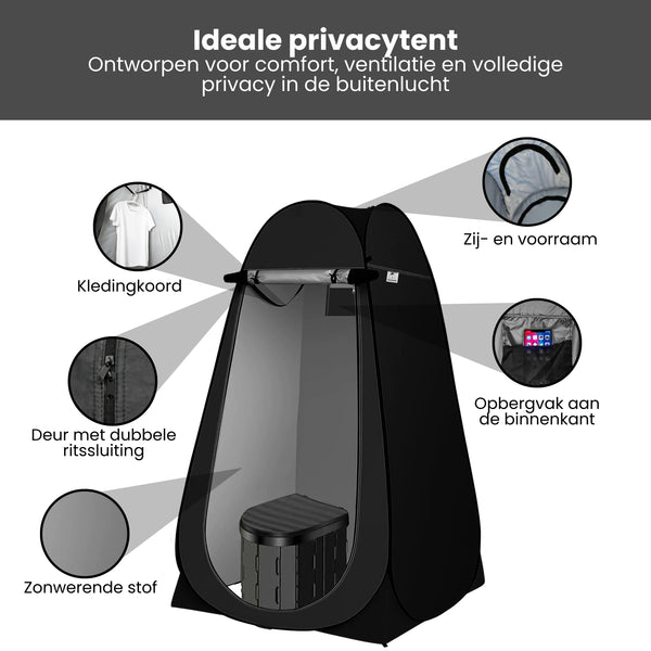 Pop-up Douchetent & Toilet Tent – Camping Douchetent met Opvouwbaar Toilet – Privacy Tent Camping, Festival & Strand – Inclusief Draagtas, Grondpinnen en Scheerlijnen – 190 cm Hoog – Zwart