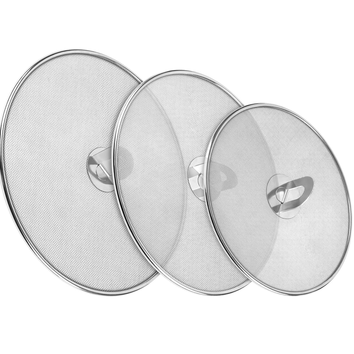 RVS Antispatdeksel Set van 3 – Ø20 - Ø25 - Ø30 cm – Spatdeksel voor Pan – Fijne Antispat Zeef – Vetbeschermer voor Bakken & Braden – Vaatwasserbestendig – Universeel Formaat