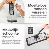 Chefino Fineza - Kaasrasp met Opvangbak – RVS Groenterasp – Keukenrasp met Container – 3 Verwisselbare Raspbladen – Handrasp voor Kaas, Groenten en Citroenrasp – Antislip