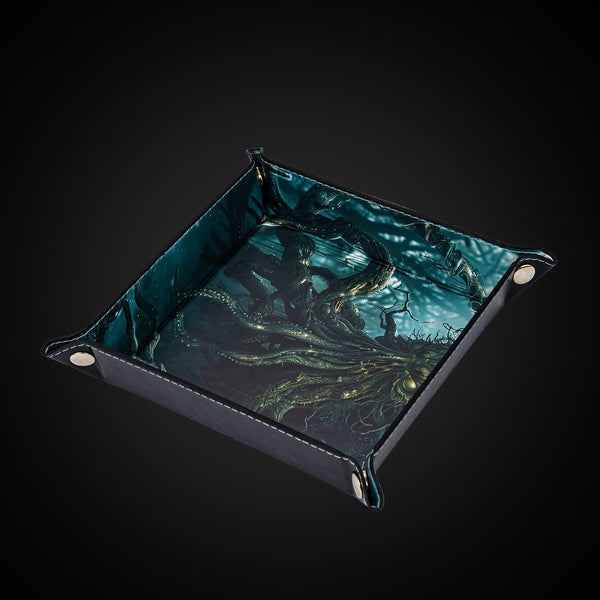 Opvouwbare Dice Tray – Zwart Kunstleer | Voor Dungeons & Dragons & TTRPG Dobbelstenen Monster Blauw