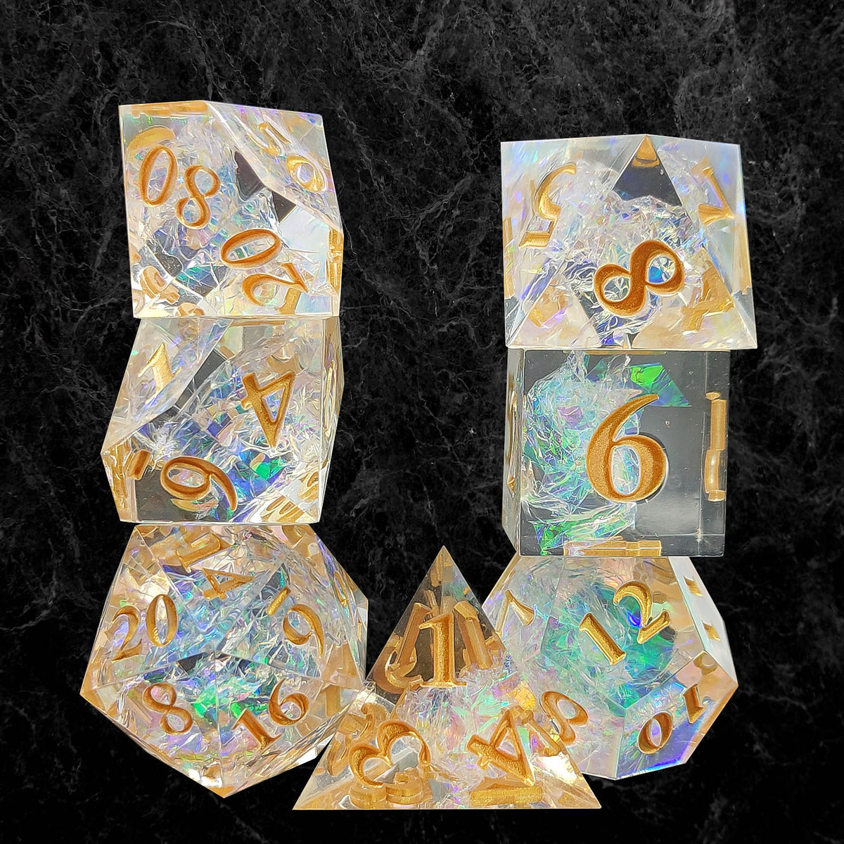 7 delige Resin Dice Set “Crystal Prism Glow”