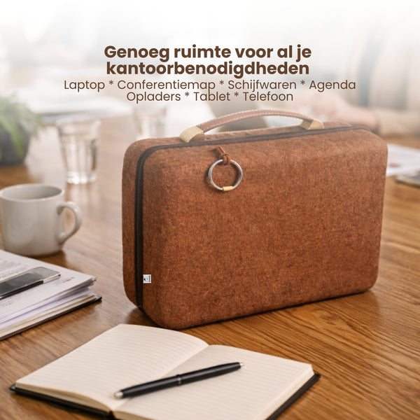Luxe Laptoptas Organizer – Aktetas met Handvat – Documentenmap voor Laptop, Tablet & Accessoires – Zakelijke Opbergtas – Bruin