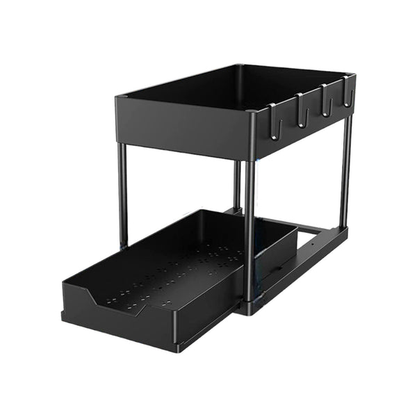 Gootsteenkast Organizer - 2 laags - 76 x 34,5 x 22 cm - Keukenkast Organizer - Zwart - Uitrekbaar