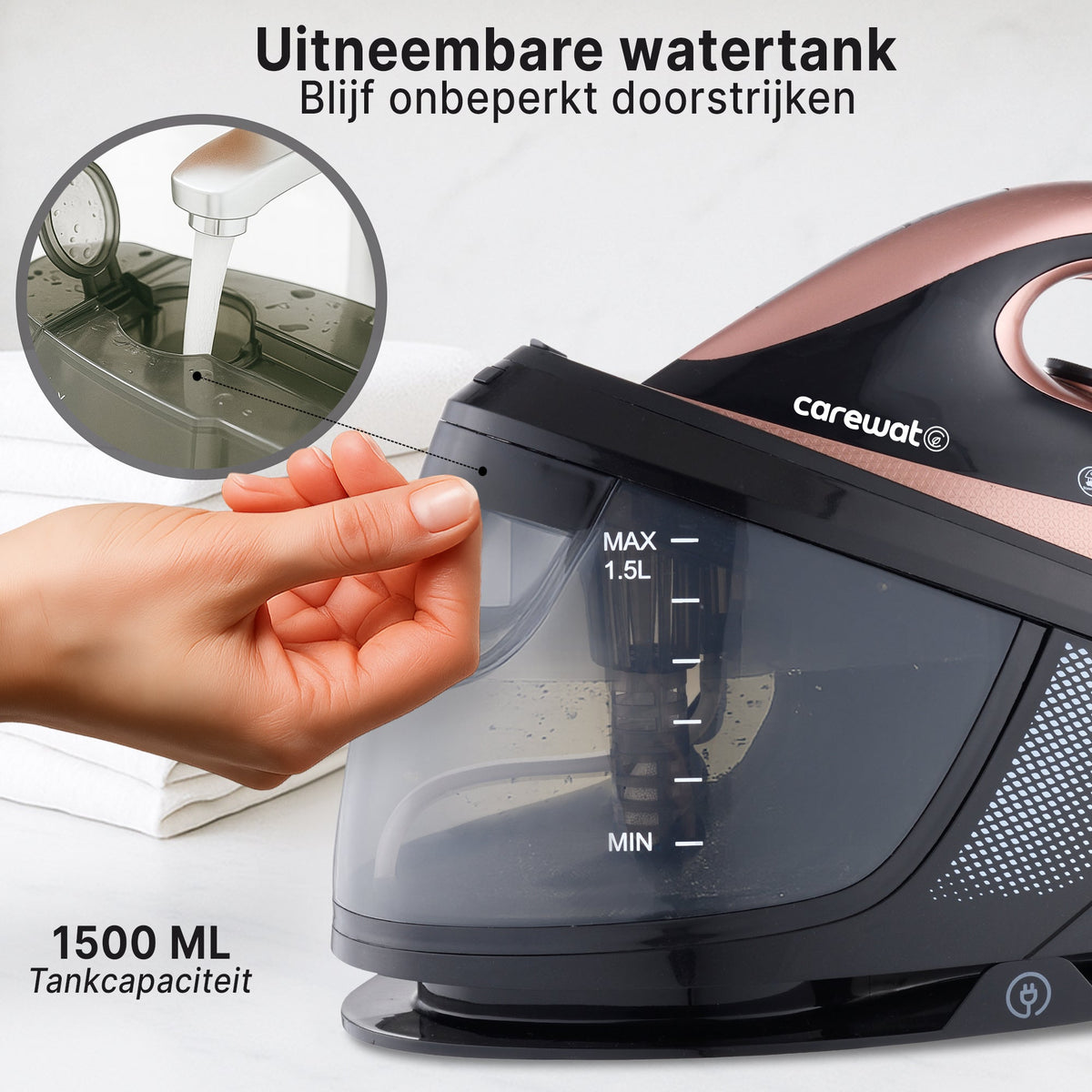 Carewat Stoomstrijkijzer met Stoomgenerator - Goud - 2200W - 1.5L Uitneembare Watertank - 100 g-min Stoomproductie - Keramische Zoolplaat - 3.0 Bar Stoomdruk - Anti-Oververhitting - Geschikt voor alle stoffen