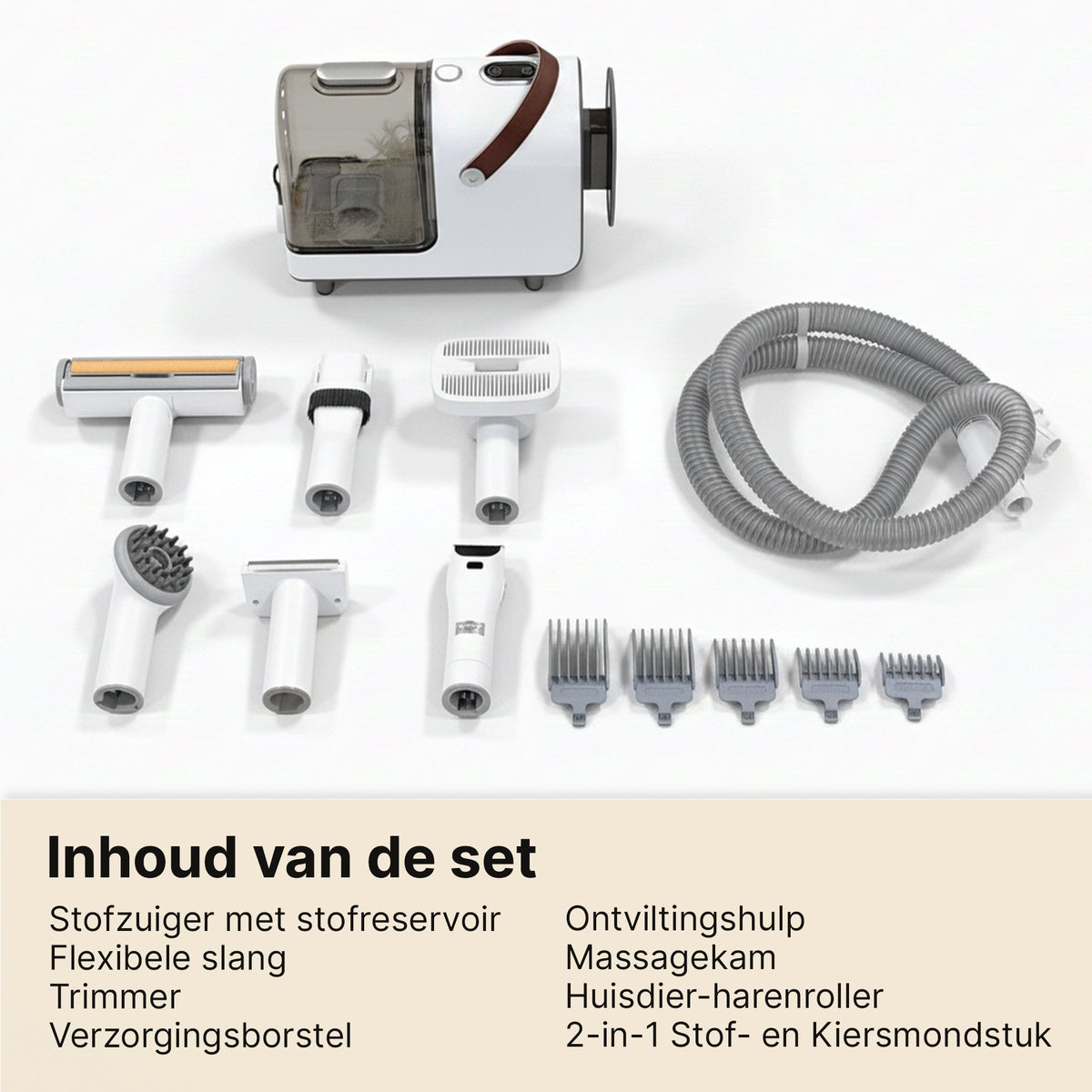 Carewat 6-in-1 Huisdier Stofzuiger en Trimmer Set – Professionele Hondentondeuse met Stofzuiger – Trimset Hond en Kat – Stil, Krachtig en Hygiënisch