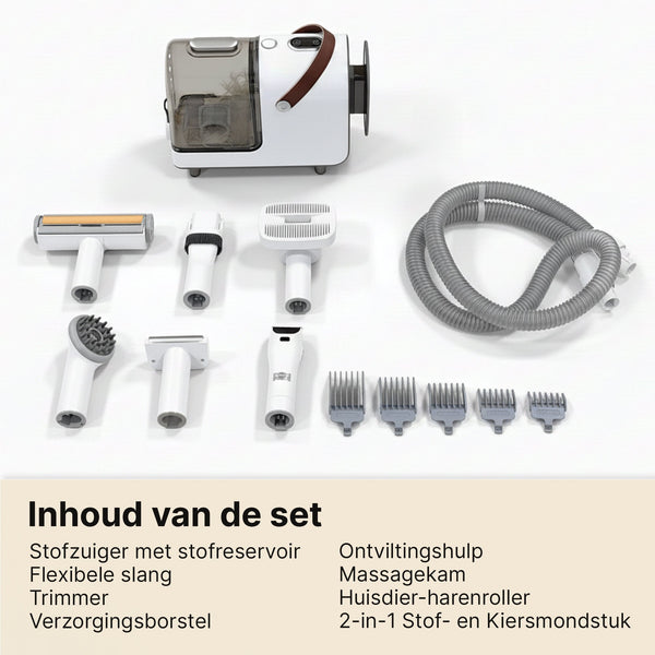 Carewat 6-in-1 Huisdier Stofzuiger en Trimmer Set – Professionele Hondentondeuse met Stofzuiger – Trimset Hond en Kat – Stil, Krachtig en Hygiënisch