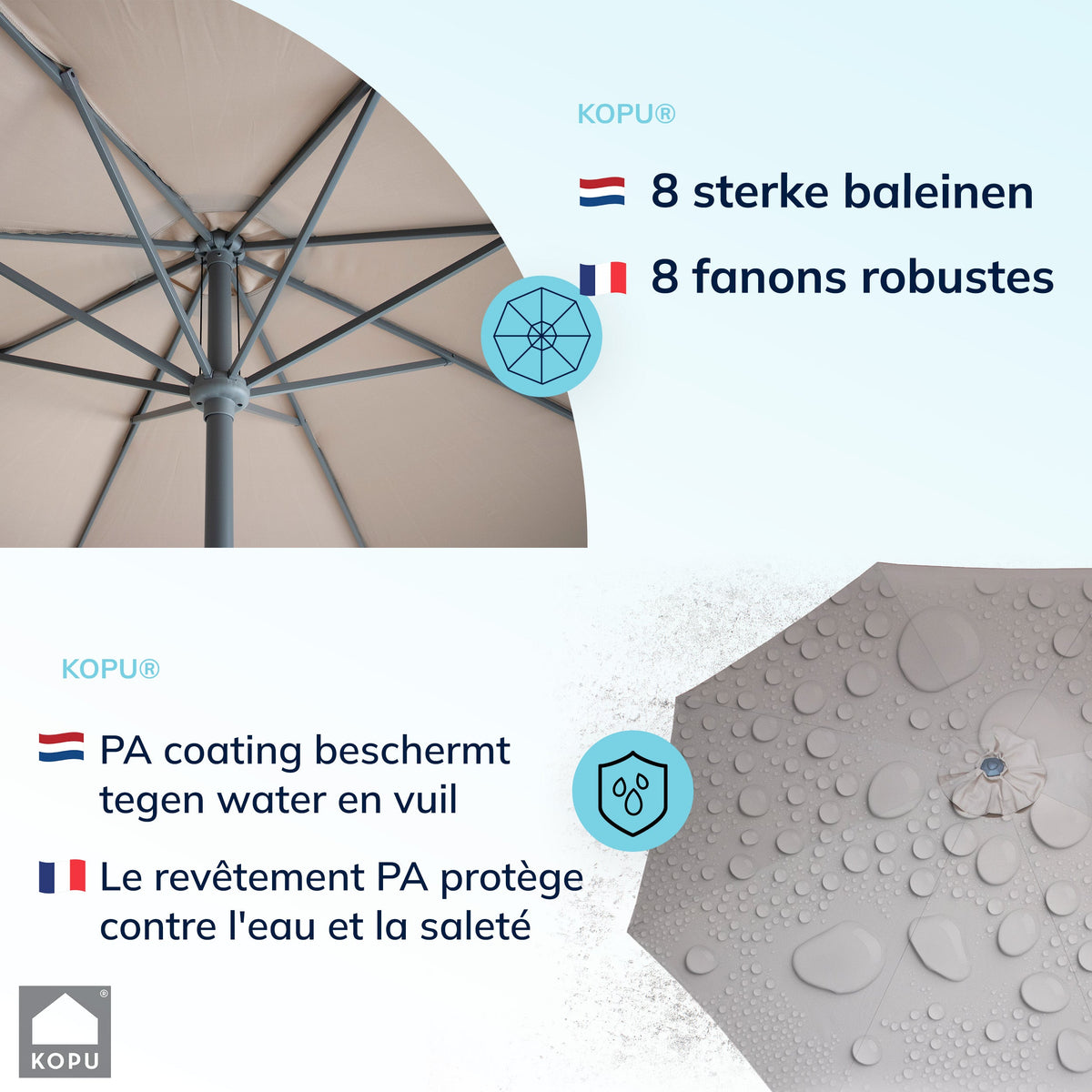Kopu® Valencia Parasol Rond 300 cm met Beschermhoes - Taupe