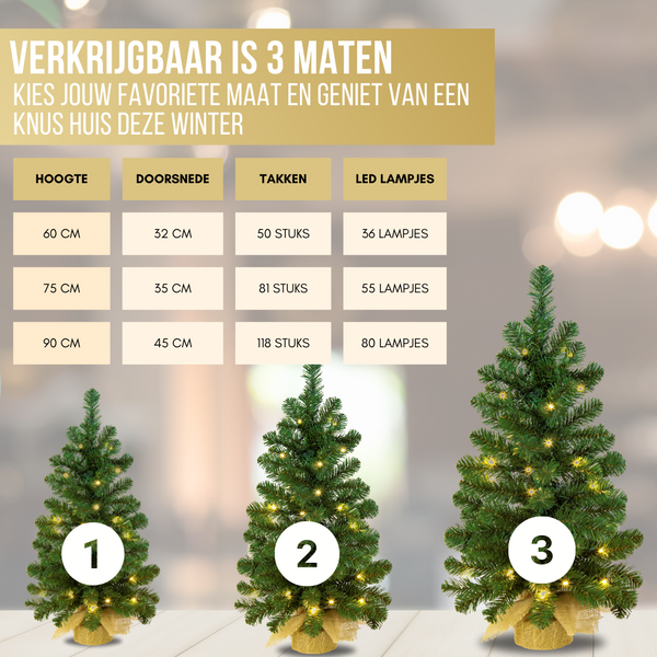 Excellent Trees® Jarbo Mini Kerstboom 75 cm met verlichting - Kunstkerstboom kant en klaar met Verlichting - Hoogwaardig PVC - 55 LED Lampjes