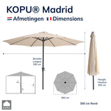Kopu® Madrid grote Parasol Rond 350 cm met Beschermhoes en Parasolvoet - Creme