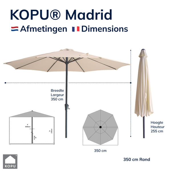 Kopu® Madrid grote Parasol Rond 350 cm met Beschermhoes en Parasolvoet - Creme
