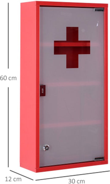 4goodz Medicijnkastje EHBO-kastje met slot RVS 12x30x60 cm - Rood