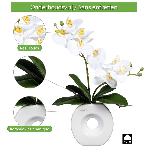 Kopu® Kunstbloem Witte Orchidee 35 cm in mooie witte Vaas - Phalenopsis