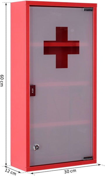 4goodz Medicijnkastje EHBO-kastje met slot RVS 12x30x60 cm - Rood