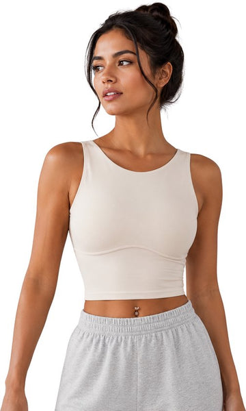 SparkNine Supportflex Sporttop met Built-in Bra - uitneembare pads - XL - ivory - sport bh - met hoge ondersteuning - cropped