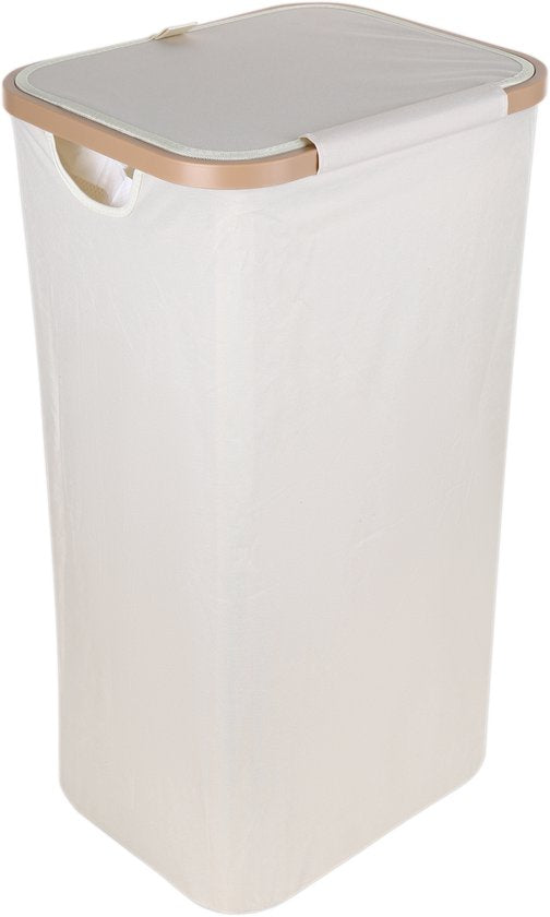 Wasmand met Deksel – Opvouwbare Wasmand – Wasbox 100L – Wassorteerder met Binnenzak – Beige – Voor Badkamer, Slaapkamer en Wasruimte
