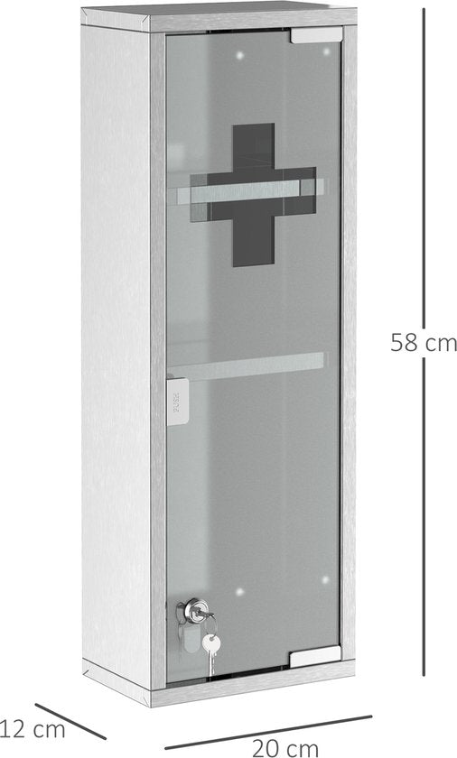 4goodz Medicijnkastje EHBO-kastje met slot RVS 12x20x58 cm