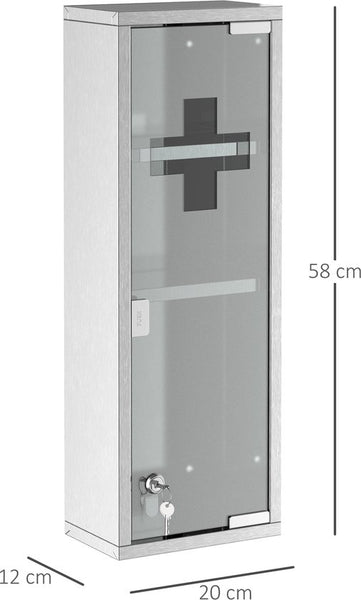 4goodz Medicijnkastje EHBO-kastje met slot RVS 12x20x58 cm