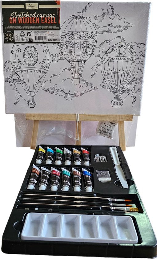 Nassau Fine Art - Leren Schilderen - Schilder Set - Volwassenen - Kinderen - Hobby - Inclusief Verf - Inclusief Kwasten - Canvas Bedrukt - Schildersezel - Moederdag - Vaderdag - Hobby - Professional - Verjaardag